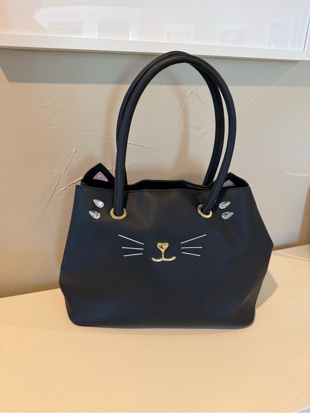 Luv Betsey by Betsey Johnson Black Cat Face Tote Bag Rhinestone Halloween